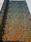 2 Way Stretch Fabric - Irridescent Colors - Print Design Fashion Sequins Mesh Fabric