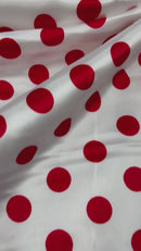 Polka Dot Satin Fabric - Red on White - 3/4" Inch Super Soft Silky Satin Polka Dot Fabric Sold By Yard