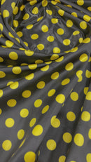 Polka Dot Satin Fabric - Yellow on Black - 3/4" Inch Super Soft Silky Satin Polka Dot Fabric Sold By Yard