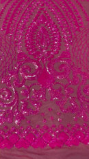 Geometric Pattern Sequins - Hot Pink - 4 Way Stretch Colorful Shine Designer Sequins By Yard