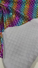 Mermaid Foil Fabric - Iridescent Rainbow - Mermaid Print Design on Spandex Fabric