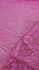 Geometric Fabric - Hot Pink - Geometric Sequins Pattern Design 4 Way Stretch Sold By Yard