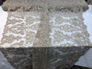 Floral - Taupe - Embroided Lace Fabric Damask Pattern - Beautiful Fabrics Sold by The Yard