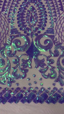 Geometric Pattern Sequins - Lavender - 4 Way Stretch Colorful Shine Designer Sequins By Yard