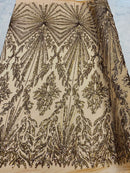 4 Way Stretch Fabric - Gold - Elegant Design Sequins Fashion on Spandex Mesh