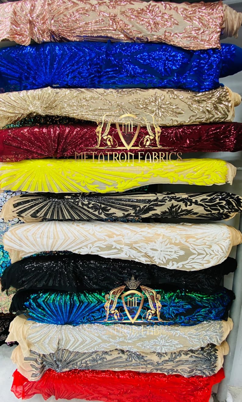 4 Way Stretch Fabric - Different Colors - Elegant Design Sequins Fashion on Spandex Mesh