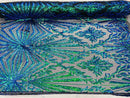 4 Way Stretch Fabric - Irridescent Green - Elegant Design Sequins Fashion on Spandex Mesh