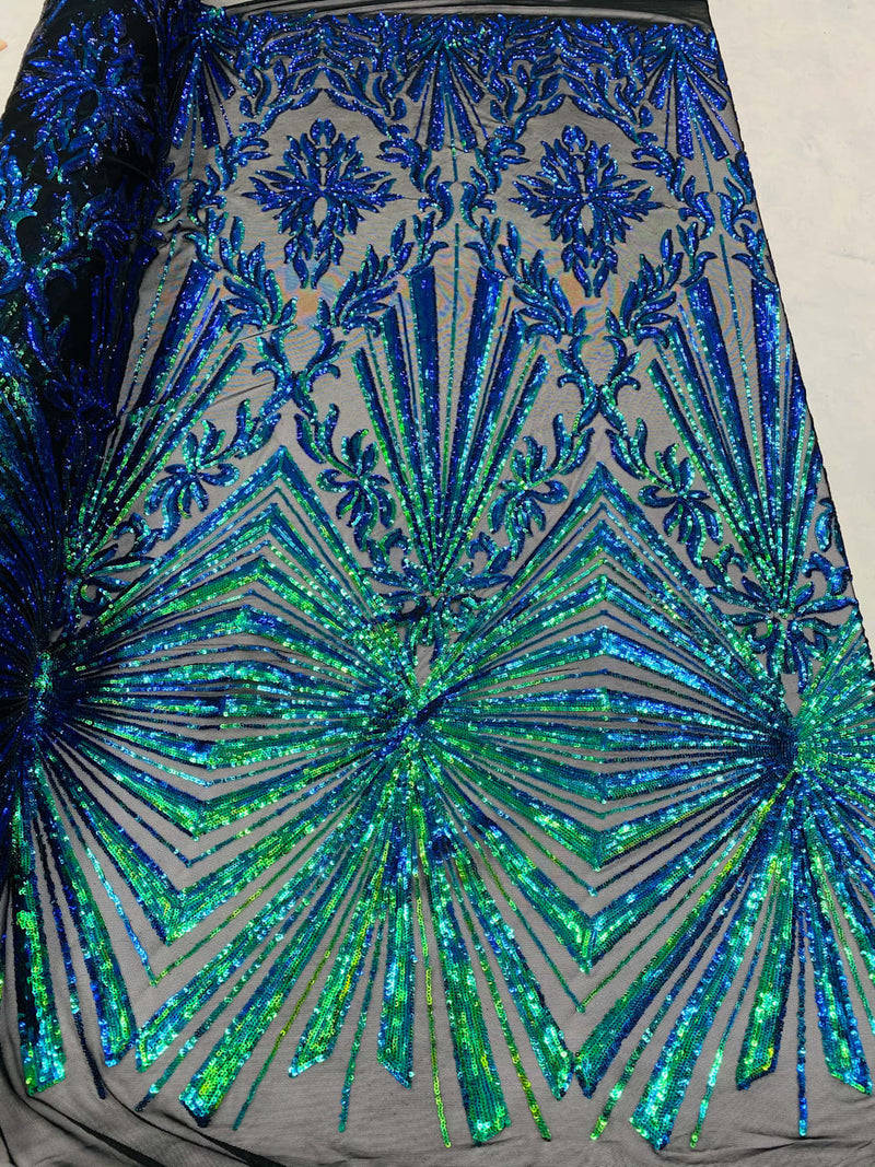 4 Way Stretch Fabric - Irridescent Green - Elegant Design Sequins Fashion on Spandex Mesh