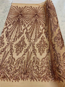 4 Way Stretch Fabric - Rose Gold - Elegant Design Sequins Fashion on Spandex Mesh