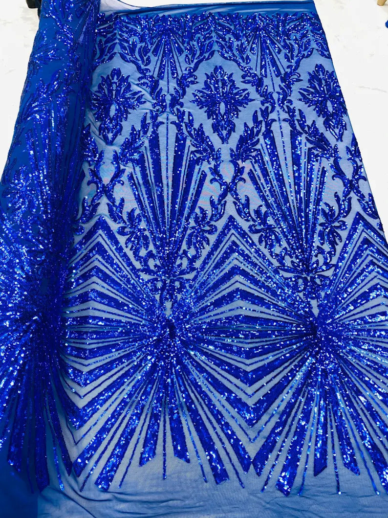 4 Way Stretch Fabric - Different Colors - Elegant Design Sequins Fashion on Spandex Mesh