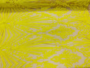 4 Way Stretch Fabric - Yellow - Elegant Design Sequins Fashion on Spandex Mesh