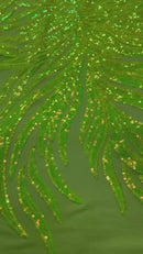Angel Wing Sequin Design - Lime Green - Wing Patterns Embroidered with Sequins on Mesh Sold By Yard