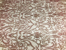 Glam Damask Beaded Fabric - Rose Gold - Embroidered Elegant Fashion Fabric with Beads on Mesh