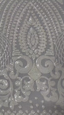 Geometric Pattern Sequins - White - 4 Way Stretch Colorful Shine Designer Sequins By Yard