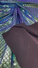 Mermaid Foil Fabric - Iridescent Blue / Green - Mermaid Print Design on Spandex Fabric