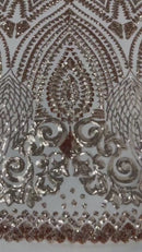 Geometric Pattern Sequins - Rose Gold - 4 Way Stretch Colorful Shine Designer Sequins By Yard