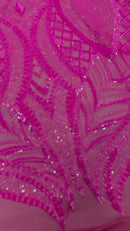 Hot Pink Iridescent Sequin - 4 Way Stretch Embroidered Royalty Sequins Design Fabric By Yard