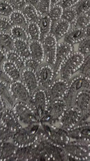 3D Beaded Peacock Feathers - Gray - Vegas Design Embroidered Sequins and Beads On a Mesh Lace Fabric (Choose The Panels)