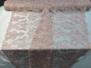 Floral - Pink - Embroided Lace Fabric Damask Pattern - Beautiful Fabrics Sold by The Yard