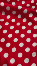 Polka Dot Satin Fabric - White on Red - 3/4" Super Soft Silky Satin Polka Dot Fabric Sold By Yard