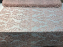 Floral - Pink - Embroided Lace Fabric Damask Pattern - Beautiful Fabrics Sold by The Yard