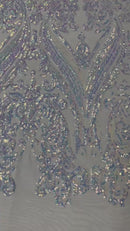 Big Damask Sequins Fabric - Clear - 4 Way Stretch Damask Sequins Design Fabric By Yard