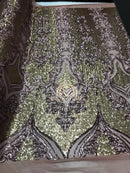 4 Way Stretch - Light Gold and Silver - Two Tone Flower Design Sequins On Stretch Mesh By The Yard