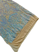 Long Wavy Pattern Sequins - Aqua Blue Iridescent - 4 Way Stretch Sequins Fabric Line Design By Yard