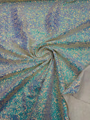 Mini Glitz Sequins Milliskin - Aqua Iridescent - 4 Way Stretch Milliskin Nylon Spandex Fabric Sold By Yard