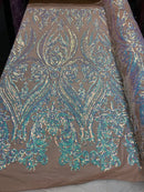 Damask Sequins Fabric - 4 Way Stretch Big Damask Sequins Fabric - Pick Color - 25 Yard Roll