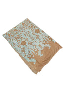 Damask Line Pattern - Aqua on Nude - 4 Way Stretch Damask Sequins Line Fabric Sold By Yard