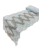 21" Floral Lace Metallic Design Table Runner - Baby Blue - Floral Runner for Event Decor Sold By The Yard