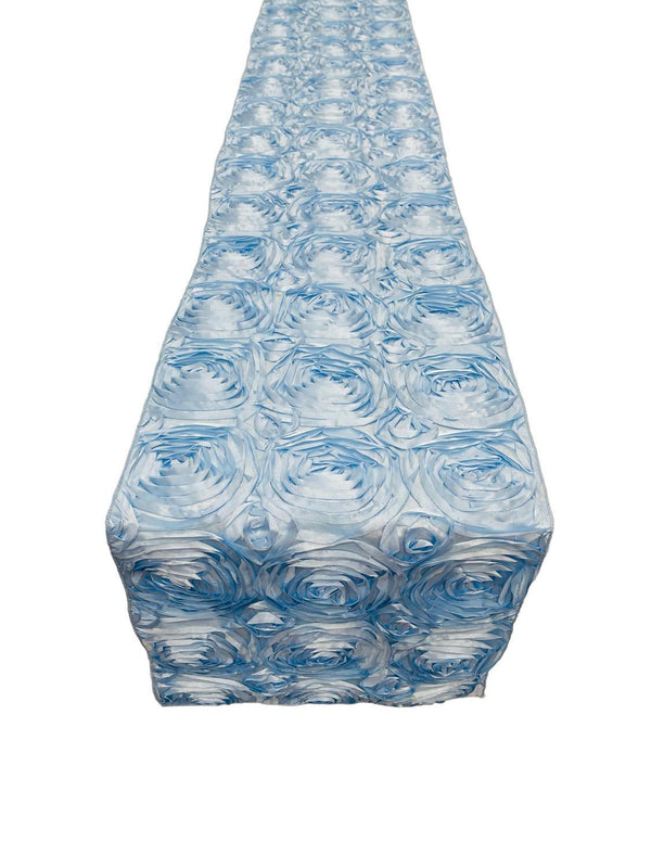 Satin Rosette Table Runner - Baby Blue - 12" x 90" Floral Design Event Decor Table Runner