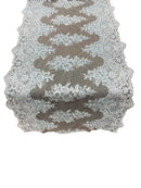21" Floral Lace Metallic Design Table Runner - Baby Blue - Floral Runner for Event Decor Sold By The Yard