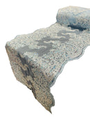 14" Metallic Floral Design Lace Table Runner - Baby Blue - Event Table Decor Runner Sold By Yard