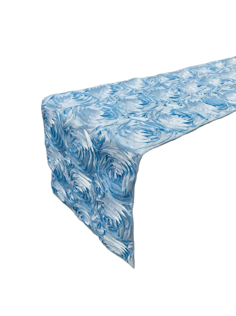 Satin Rosette Table Runner - Baby Blue - 12" x 90" Floral Design Event Decor Table Runner