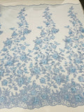 3D Pearl Floral Fabric - Floral Design Embroidered on Mesh Lace Fabric - 25 Yard Roll