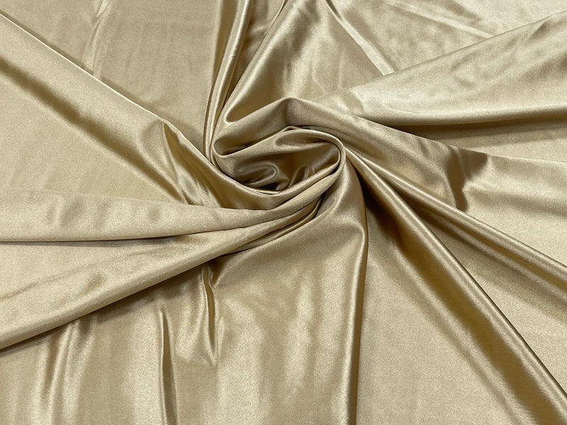 Spandex Polyester Fabric - Beige / Champagne - Shiny Stretch Polyester / 20% Spandex Fabric By Yard