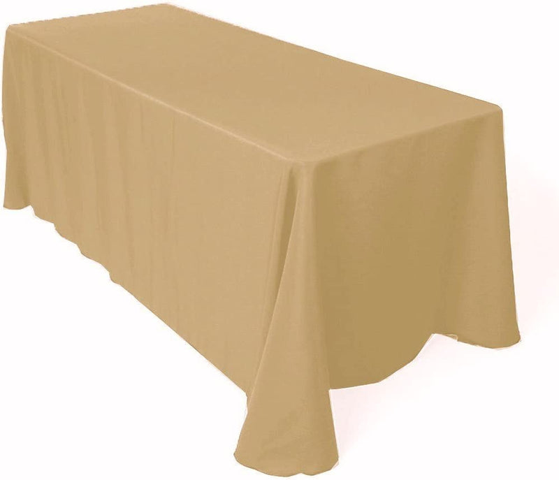 90" Solid Tablecloth - Beige - Polyester Poplin Rectangular Full Table Cover (Pick Size)