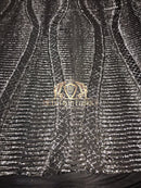 4 Way Stretch - Black and Silver - Horizontal Line Design Sequins On Stretch Mesh By The Yard