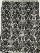 Geometric Fashion Design Sequin - Black - Fancy Sequins Design on Mesh By Yard
