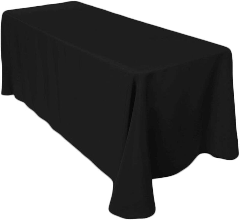 90" Solid Tablecloth - Black - Polyester Poplin Rectangular Full Table Cover (Pick Size)