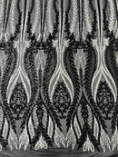 Mermaid Design Sequins Fabric - Black / Silver - Sequins Fabric 4 Way Stretch on Mesh By Yard