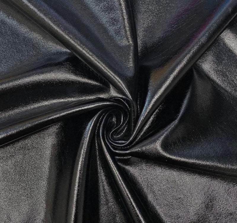 Metallic Foil Spandex Fabric - Black - Spandex Lame Shiny Fabric 2 Way Stretch Sold By Yard