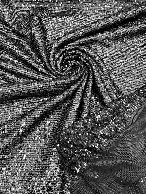 Mille Striped Stretch Sequins - Black - 4 Way Stretch Spandex Sequins Striped Fabric By The Yard