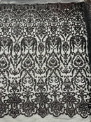 Damask Decor Sequins - Black - 4 Way Stretch Design High Quality Fabric By Yard