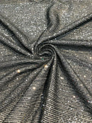 Mille Striped Stretch Sequins - Black - 4 Way Stretch Spandex Sequins Striped Fabric By The Yard