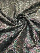 Mini Glitz Sequins Milliskin - Black Iridescent - 4 Way Stretch Milliskin Nylon Spandex Fabric Sold By Yard