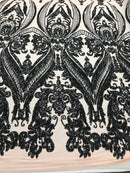 Damask Sequins Fabric - 4 Way Stretch Big Damask Sequins Fabric - Pick Color - 25 Yard Roll