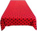 58" Polka Dot Tablecloth - Black on Red - Polka Dot Design Rectangular Table Cover (Pick Size)